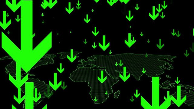 Global Decline Downward Arrows on World Map Animation