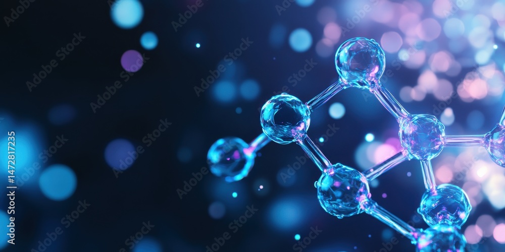 Poster a vibrant representation of a molecule, highlighting its intricate structure and glowing connections