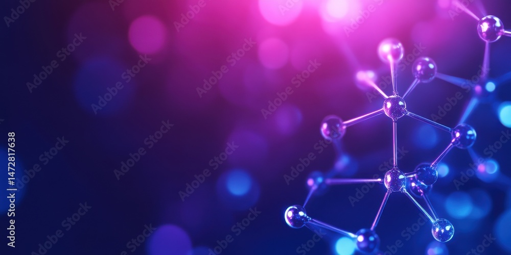 Poster abstract representation of molecular structures with vibrant colors and dreamy bokeh effect, perfect