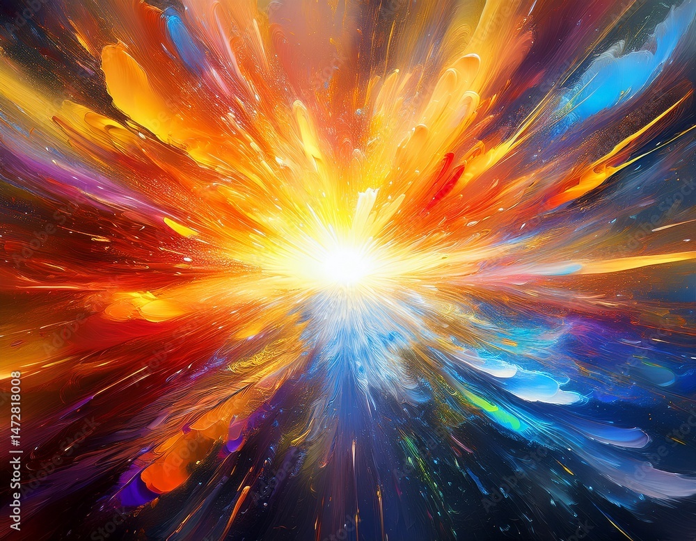 Wall mural abstract explosion of light and color dynamic radiant and textured strokes create a sense of vastnes