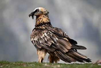 a majestic bearded vulture in the mountain in spain
