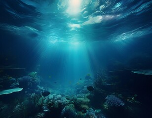 aquatic abyss dark blue ocean depths seen from underwater perspective abstract seascape photo