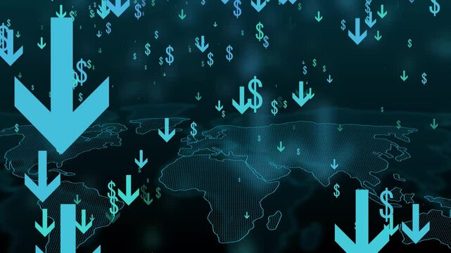 Global Economic Decline with Downward Arrows Animation
