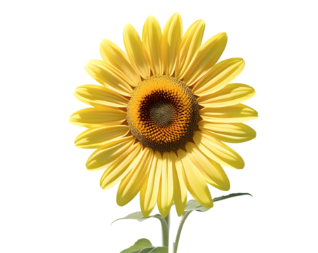 Single Yellow Sunflower with Green Leaves
