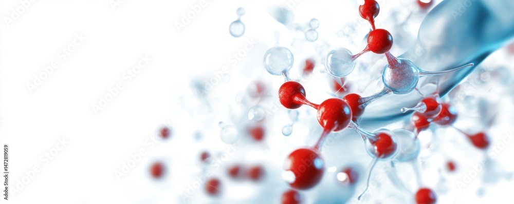 Poster close-up view of vibrant molecular structures showcasing the interaction of atoms, ideal for science