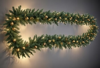 Elegant evergreen garland with twinkling lights, seamless border , silver, garland