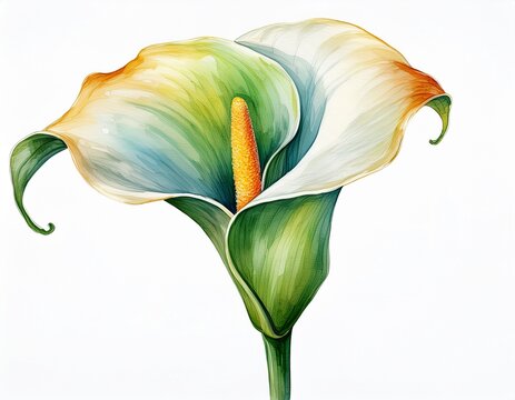 isolated on white a single calla lily flower is depicted in a watercolor illustration