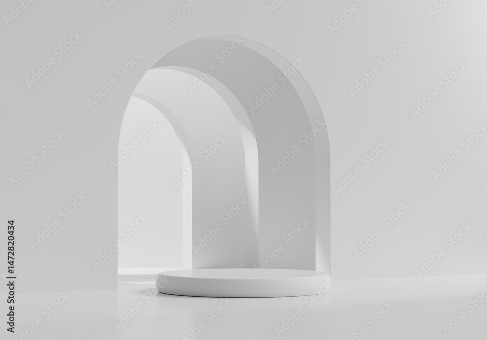 Poster minimal modern white podium platform for product display showcase 3d rendering