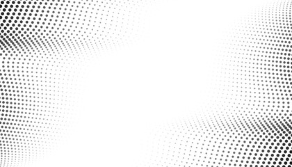 Black gradient dots on white background and wavy or curly pattern. Abstract black and white vector illustration template with frame for business card, brochure, poster. Art & Illustration