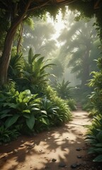 Earthy tones, lush greenery, wood textures, natural light, organic feel,  rustic,  nature,  earthy