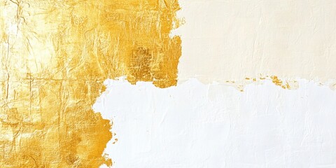 Fototapeta premium Gold and white abstract textured art with grunge paint patterns and minimal background. Ideal for modern luxury decorative wall surfaces and interior design concepts.