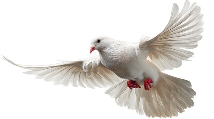 Obraz premium A free flying white dove isolated on a white background