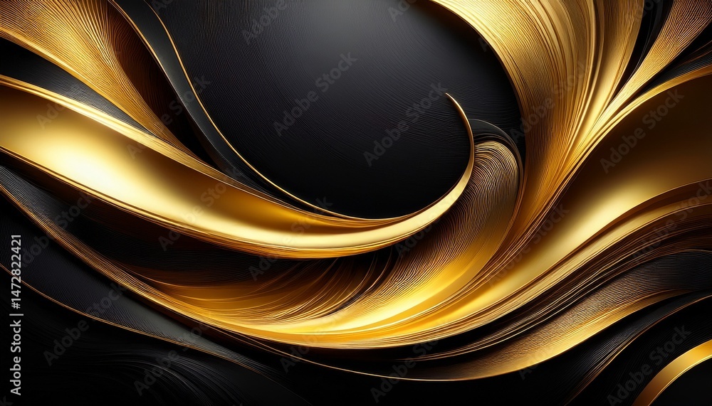 Wall mural abstract background with luxurious golden swirl and a sleek black contrast capturing the dynamic int