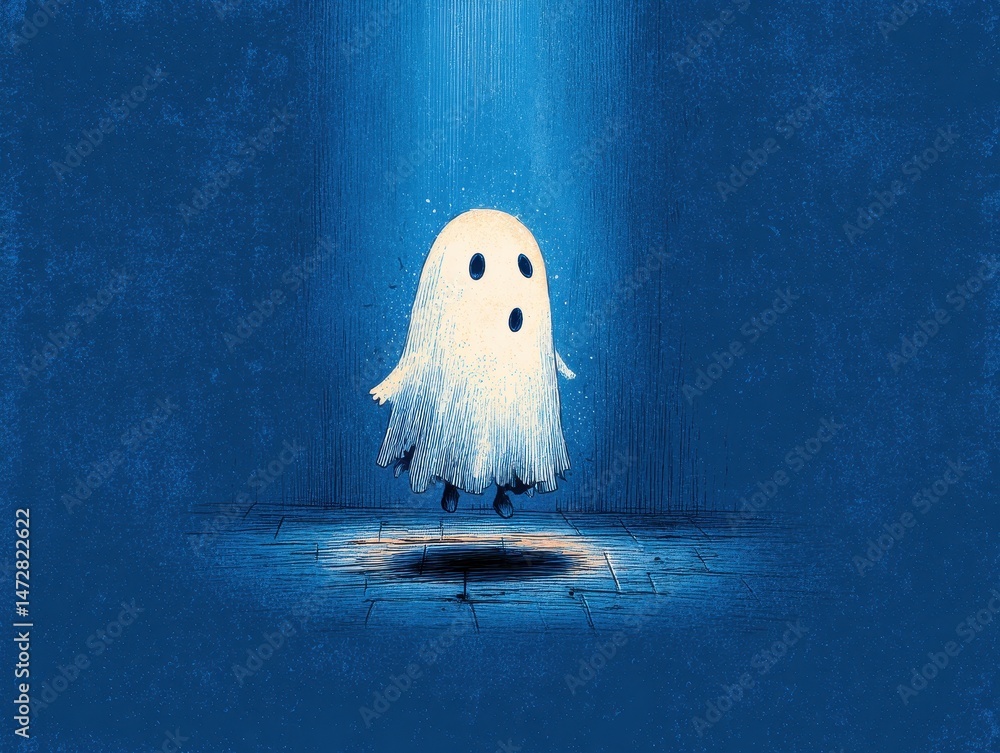 Poster a small, floating apparition illuminated by a light source.