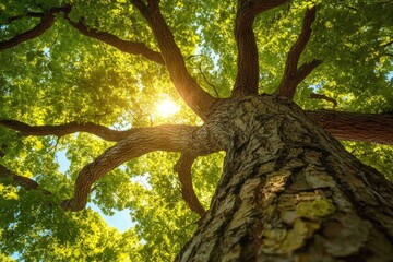 Sunlight through towering tree canopy