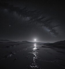 Fototapeta premium Brilliant starlight illuminates a vast, inky black expanse , celestial, black, sky