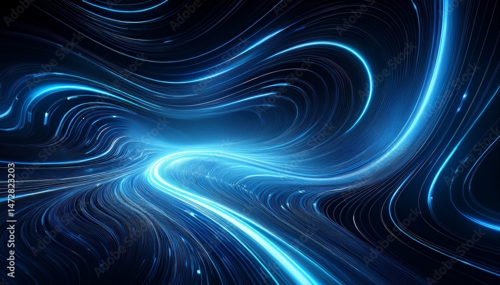 Wall mural abstract digital art dark blue fluid special effect with magic of moving fast motion light on windin