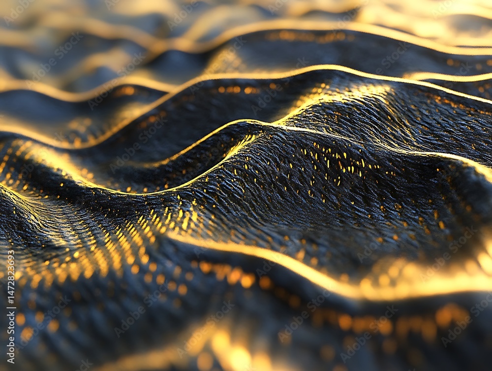 Poster undulating surface shimmering with gold flecks, abstract texture design