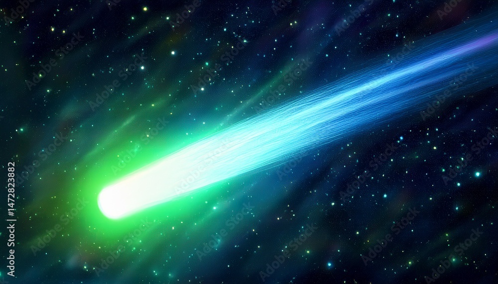 Canvas Prints glowing green blue comet moving through space in a dark starry background