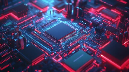 Obraz premium Close-up of a Microchip on a Circuit Board