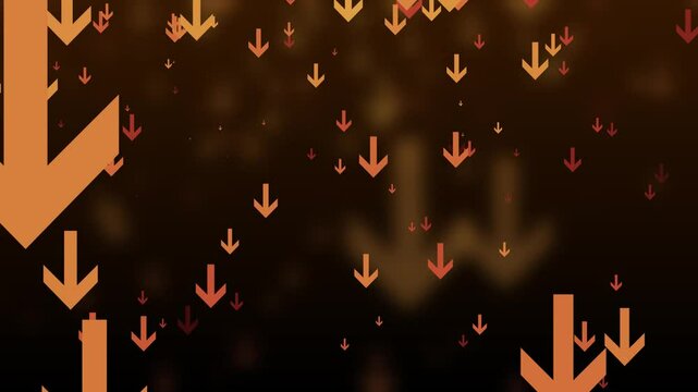 Abstract Downward Arrows on Dark Background, Abstract background with downward arrows in orange and red tones on a dark gradient backdrop