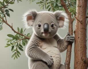 Fototapeta premium Playful koala infant clinging to branch, repeating pattern design , cute animals, vector, adorable koala