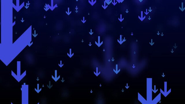 Abstract Downward Arrows on Dark Background, Abstract background with downward arrows in orange and red tones on a dark gradient backdrop