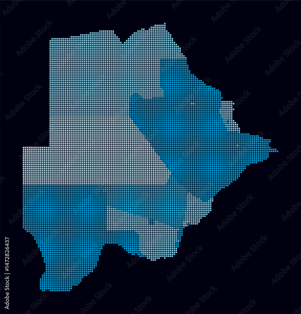 Poster botswana dotted map. digital style map of the country on dark background. botswana shape with square