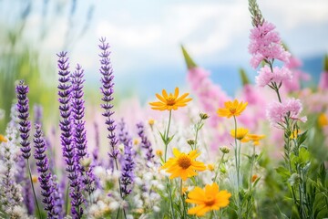 Obraz premium Vibrant summer flowers in a garden