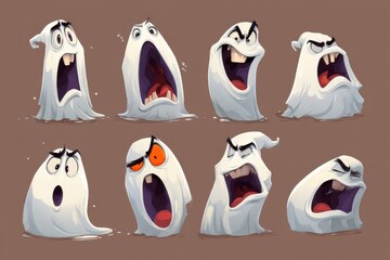 Obraz premium Collection of cartoon ghosts displaying various emotions.