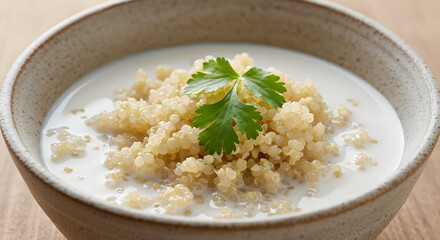 Bowl Of Quinoa With Coconut Milk And Parsley A Healthy Breakfast