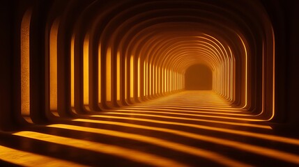 Naklejka premium Golden archway tunnel abstract background design illustration 3d art path warm dark light lines space