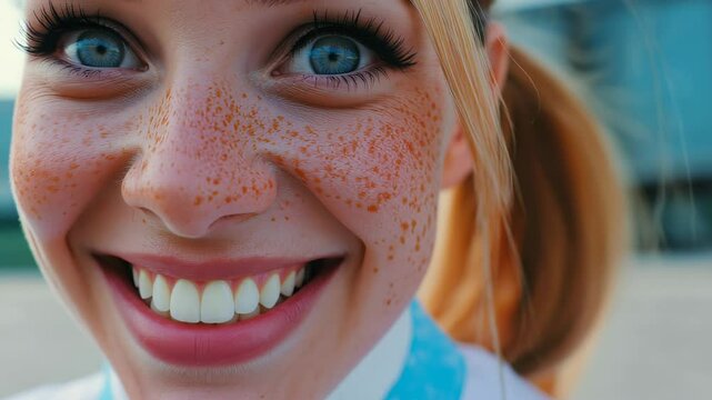 Smiling young woman with blonde pigtails