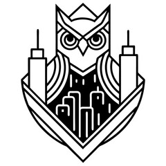 Neon Owl in Cyberpunk City – Vector on White