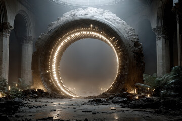 Fototapeta premium Massive rusted ring structure lit from within