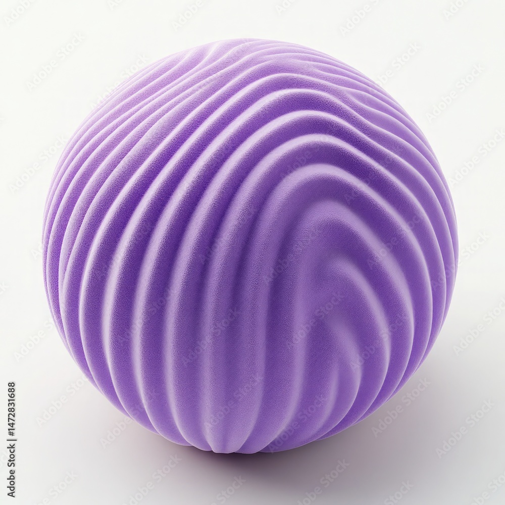 Poster textured purple round object with wave like pattern on white surface
