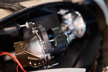 A Detailed Close Up View of an Automotive Headlight Assembly Displaying Quality and Craftsmanship
