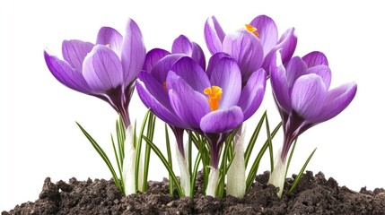 Obraz premium Spring purple crocuses in soil