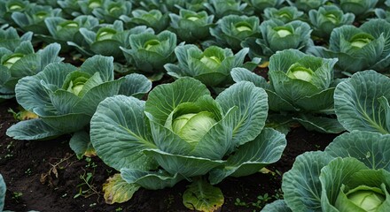 Cabbage field fresh organic vegetable garden agriculture farming healthy food harvest plant growing cultivation