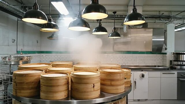 Bamboo steamers in an Asian restaurant.