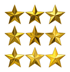 Gold Star Collection with Five Pointed Tips Radiating Outward, Isolated on Transparent Background