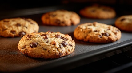 Cookies baking on sheet in oven