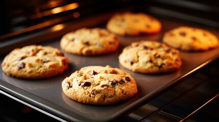 Cookies baking on sheet in oven