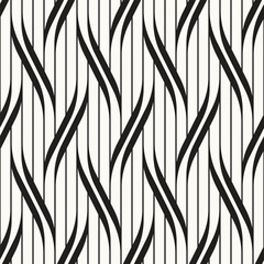 Seamless pattern with geometric waves. Endless stylish texture. Ripple monochrome background. Linear weaved grid. Thin interlaced swatch.