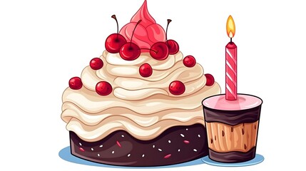 Delicious Cake Dessert with Burning Candle for Celebration Event Background