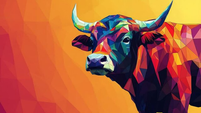Colorful Geometric Bull Illustration on Gradient Background Generative AI design