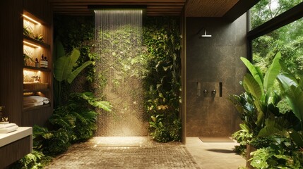 Lush rainforest shower room