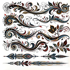 Fototapeta premium Set of vintage floral decorative elements. Ornate swirls and scrolls. Collection of ornamental elements for design