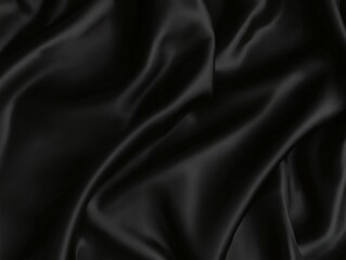 Obraz premium Black satin fabric with soft folds and smooth texture creating a luxurious background.