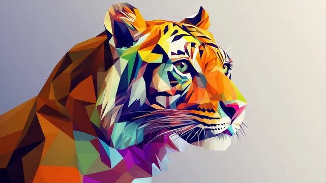 Vibrant Geometric Tiger Head Graphic, Colorful Illustration for Modern Design Projects